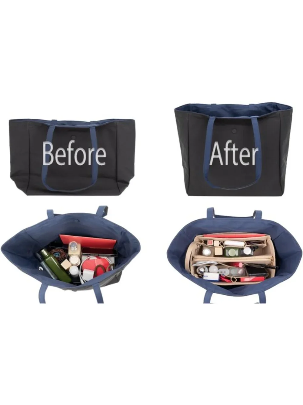 Medium Brown Purse Organizer Insert with Zipper & Key Chain - Tote Bag Essential